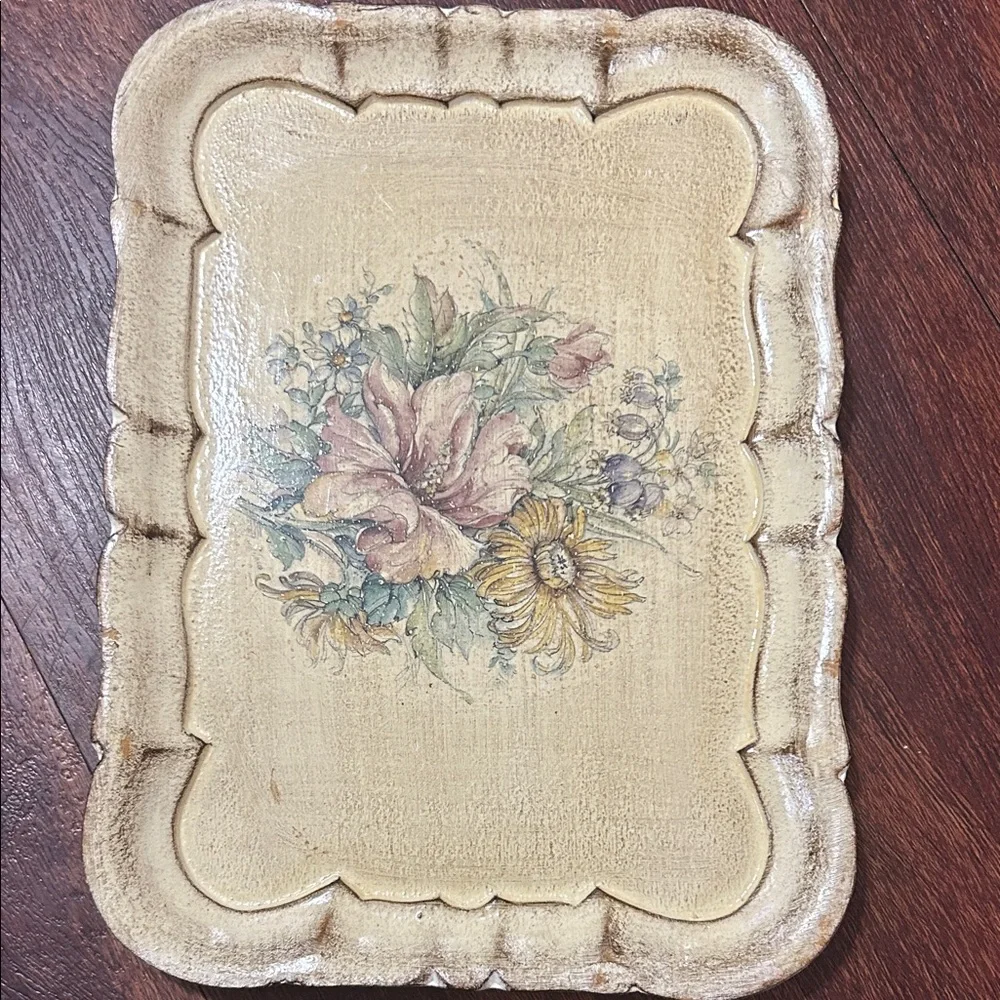 Cream Floral Decorative Vanity Tray with Pastel Bouquet